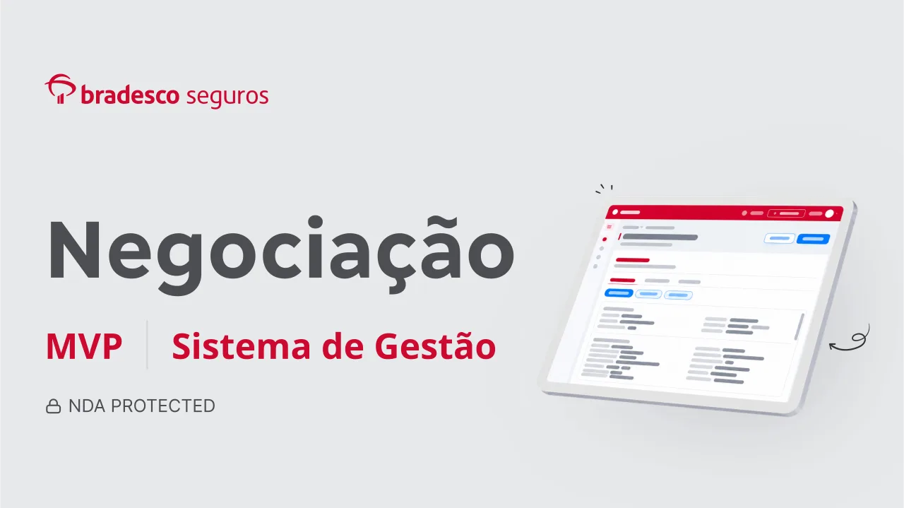 Banner da Bradesco Seguros sobre negociação, com interface do sistema.