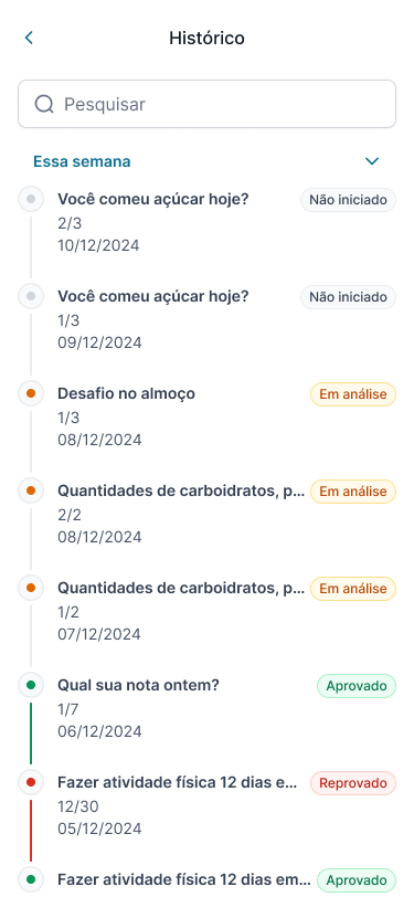 Tela de histórico de tarefas do Conecta